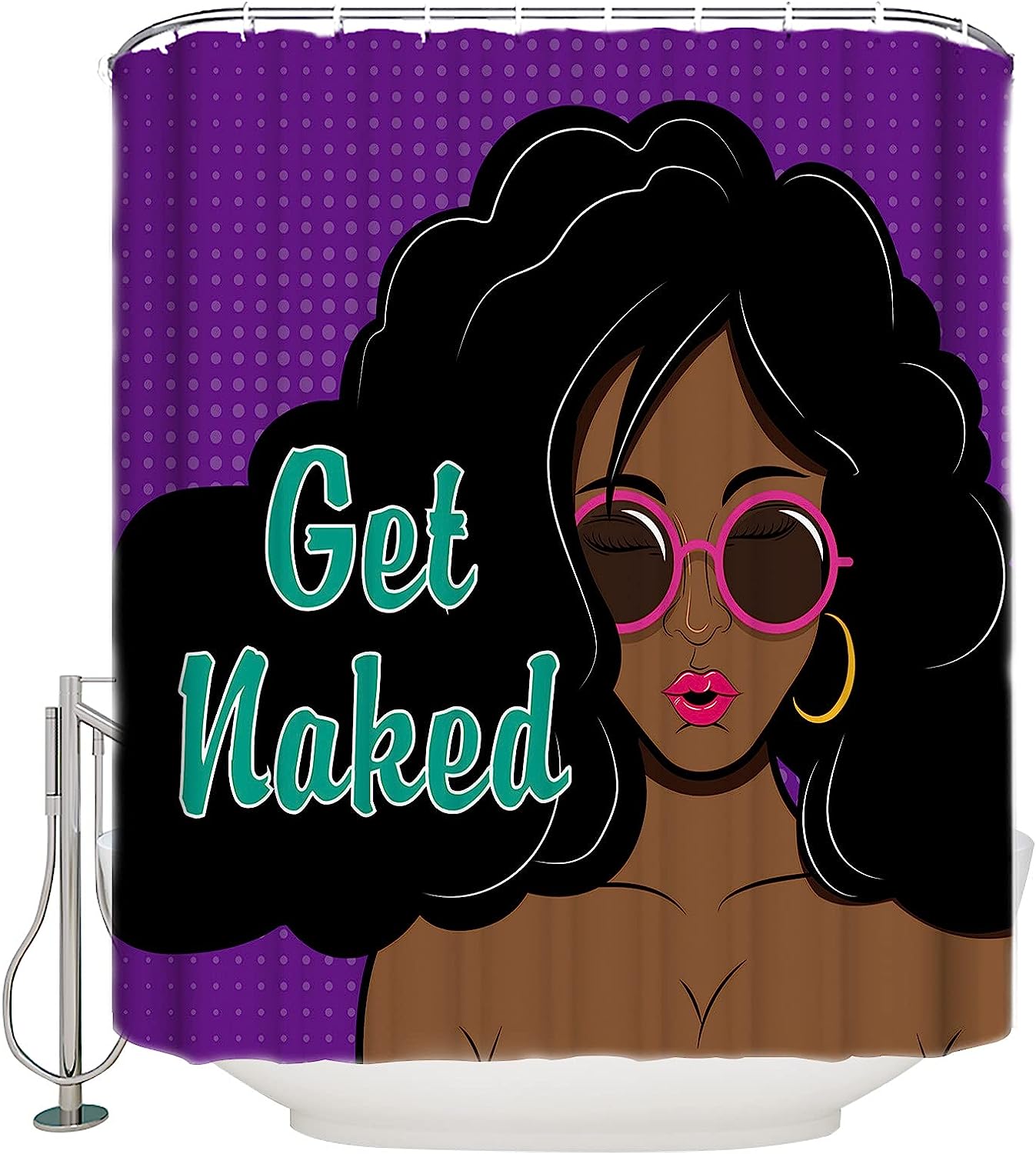 African Pop Art Shower Curtain - Purple American Woman Bathroom Decor