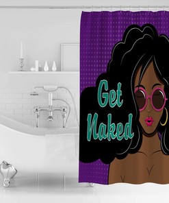 African Pop Art Shower Curtain - Purple American Woman Bathroom Decor
