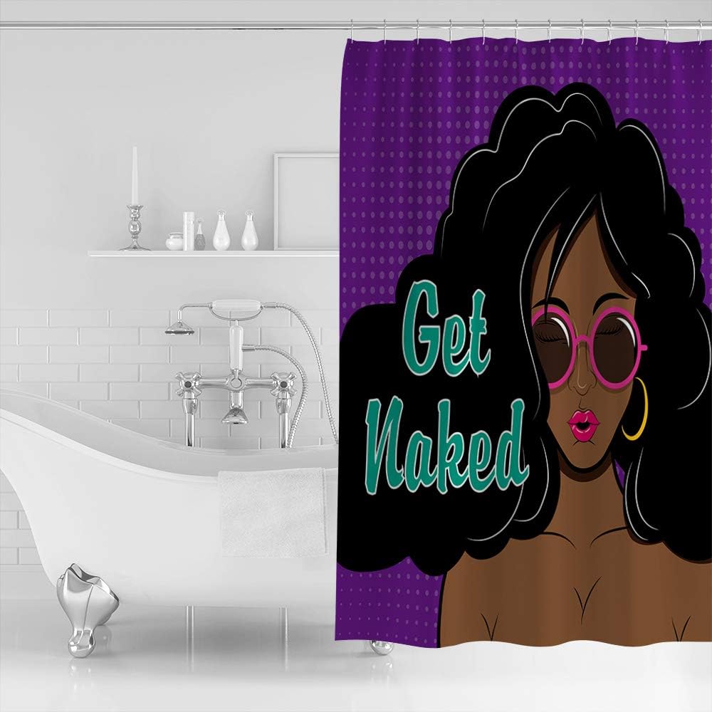 African Pop Art Shower Curtain - Purple American Woman Bathroom Decor