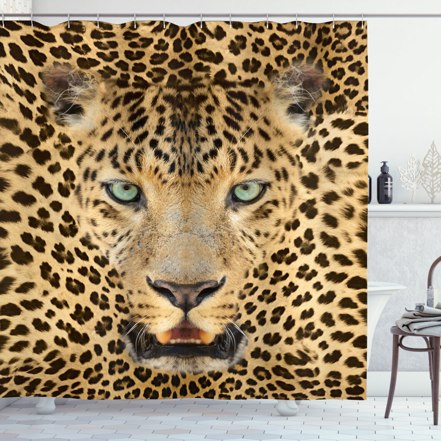 African Predator Leopard Shower Curtain for Animal Print Bathroom Decor