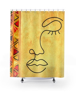 African Print African Women Line Art Print Shower Curtain Featuring 71 Print - Waterproof Fabric