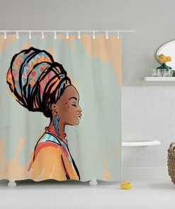 African Print Shower Curtain With African Woman For Black Girl Bathroom Decor