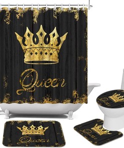 African Queen Crown Waterproof Shower Curtain, Golden Black Bath Decor,