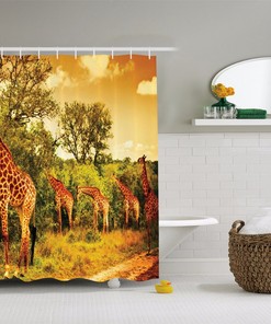 African Safari Giraffe Print Shower Curtain - Wild Animal Bathroom Decor