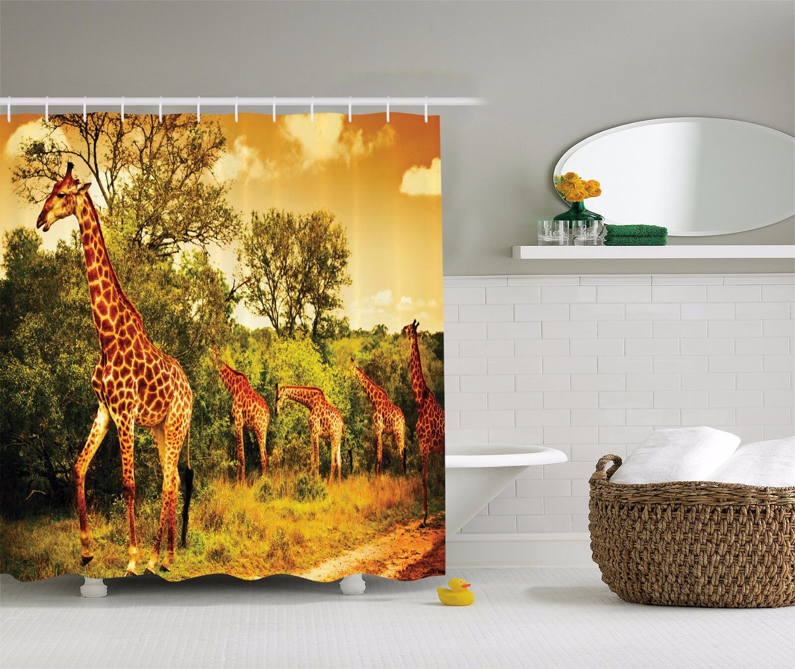 African Safari Giraffe Print Shower Curtain - Wild Animal Bathroom Decor