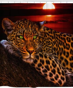 African Safari Leopard Shower Curtain For Wildlife Bathroom Decor