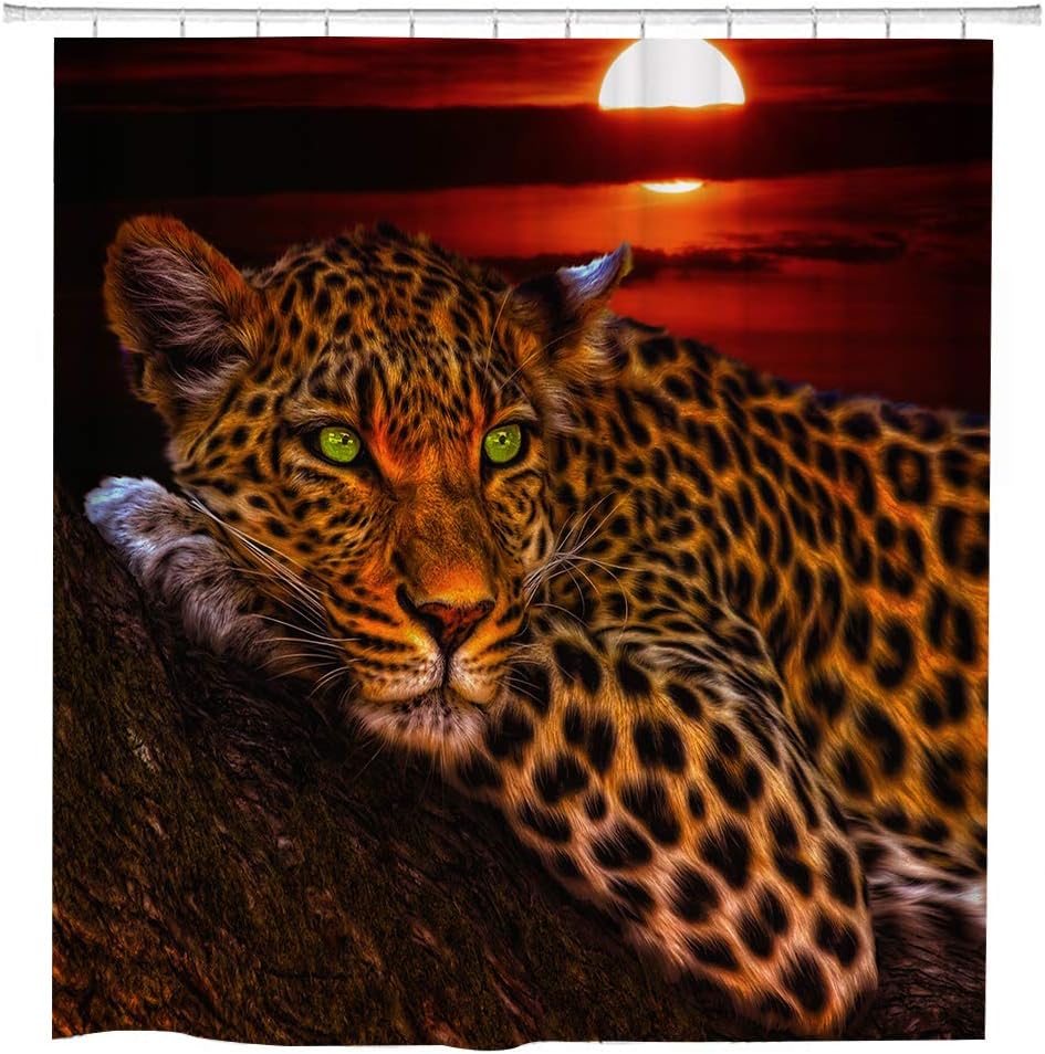 African Safari Leopard Shower Curtain For Wildlife Bathroom Decor