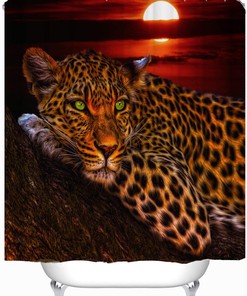 African Safari Leopard Shower Curtain For Wildlife Bathroom Decor