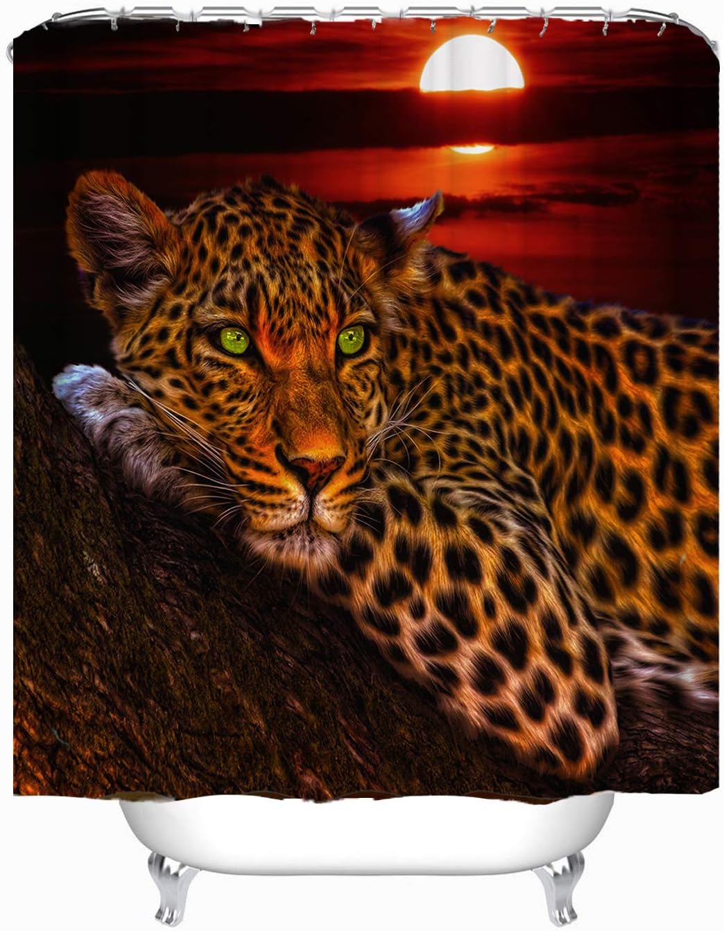 African Safari Leopard Shower Curtain For Wildlife Bathroom Decor