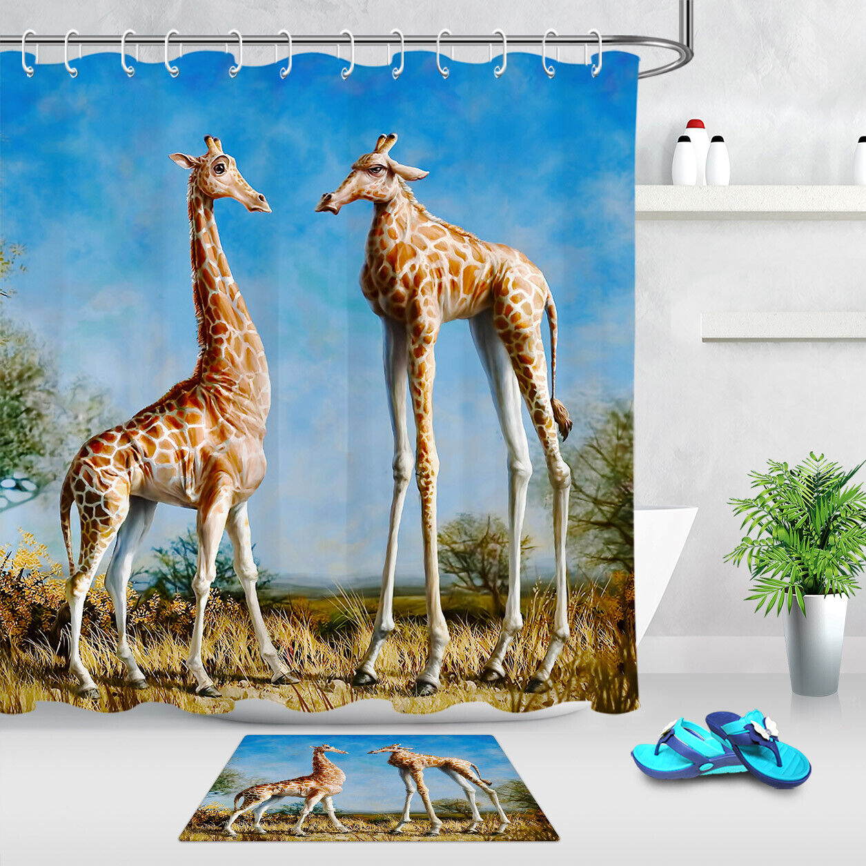 African Savanna Wild Giraffe Animal Funny Shower Curtain - Cute Bathroom Decor
