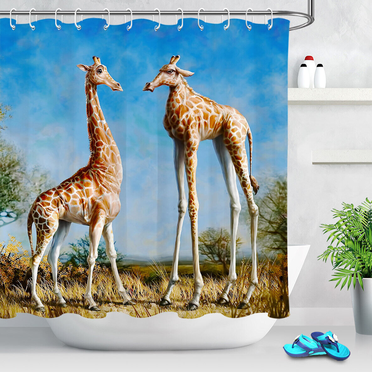 African Savanna Wild Giraffe Animal Funny Shower Curtain - Cute Bathroom Decor