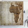 African Shower Curtain - Geography Theme Grunge Vintage Wooden Plank And Map Digital Print
