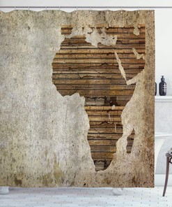 African Shower Curtain - Geography Theme Grunge Vintage Wooden Plank And Map Digital Print