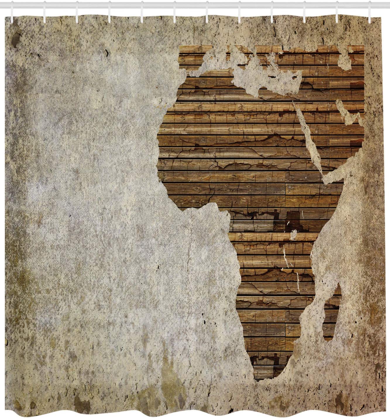 African Shower Curtain - Geography Theme Grunge Vintage Wooden Plank And Map Digital Print - Image 2
