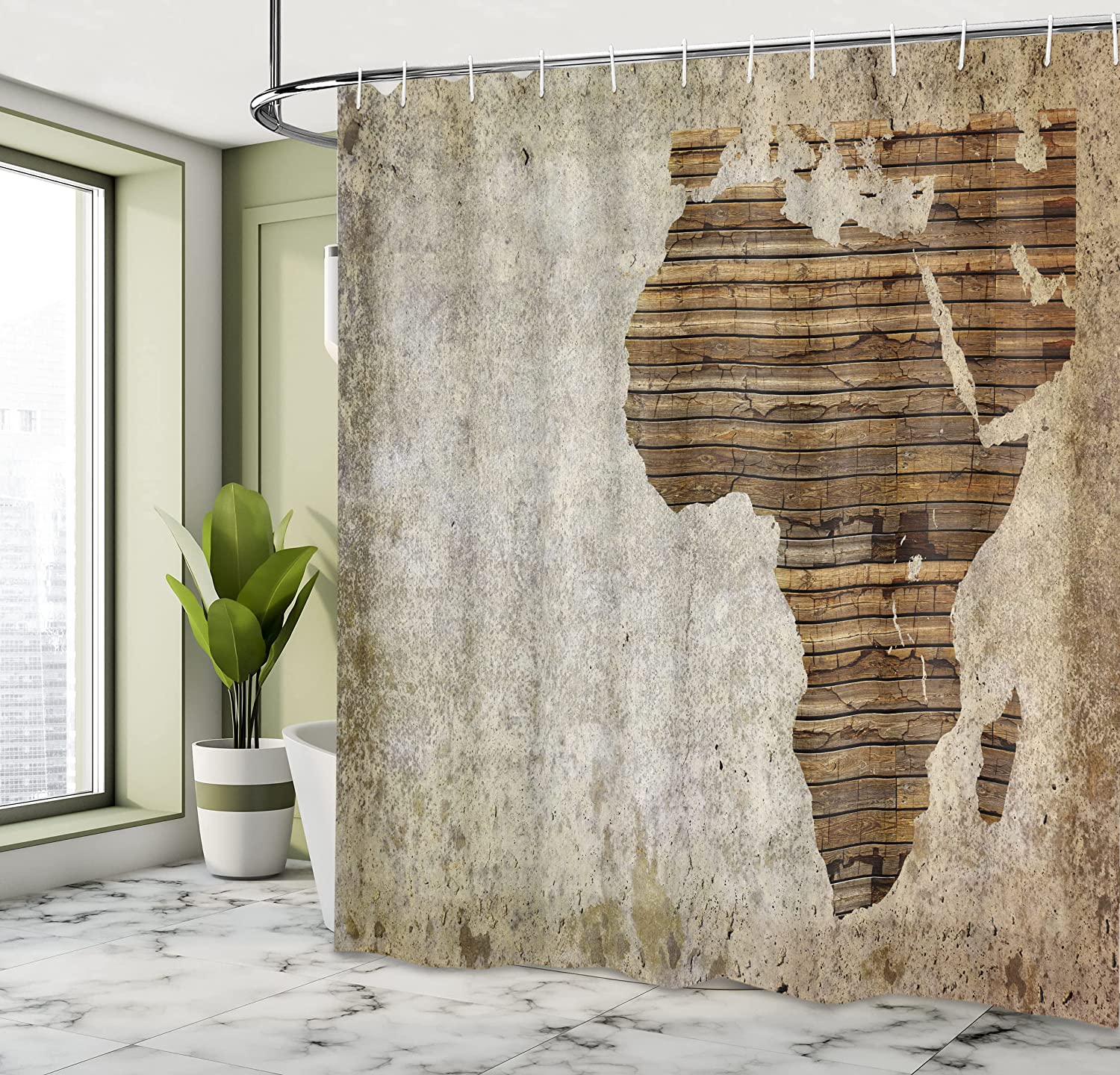 African Shower Curtain - Geography Theme Grunge Vintage Wooden Plank And Map Digital Print - Image 4