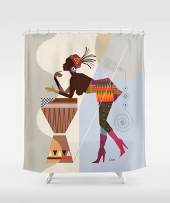 African Shower Curtain With Black Girl Afrocentric Art For Kwanzaa Gift