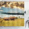 African Shower Curtain With Elephant Family Photo Print For Bathroom Decor
