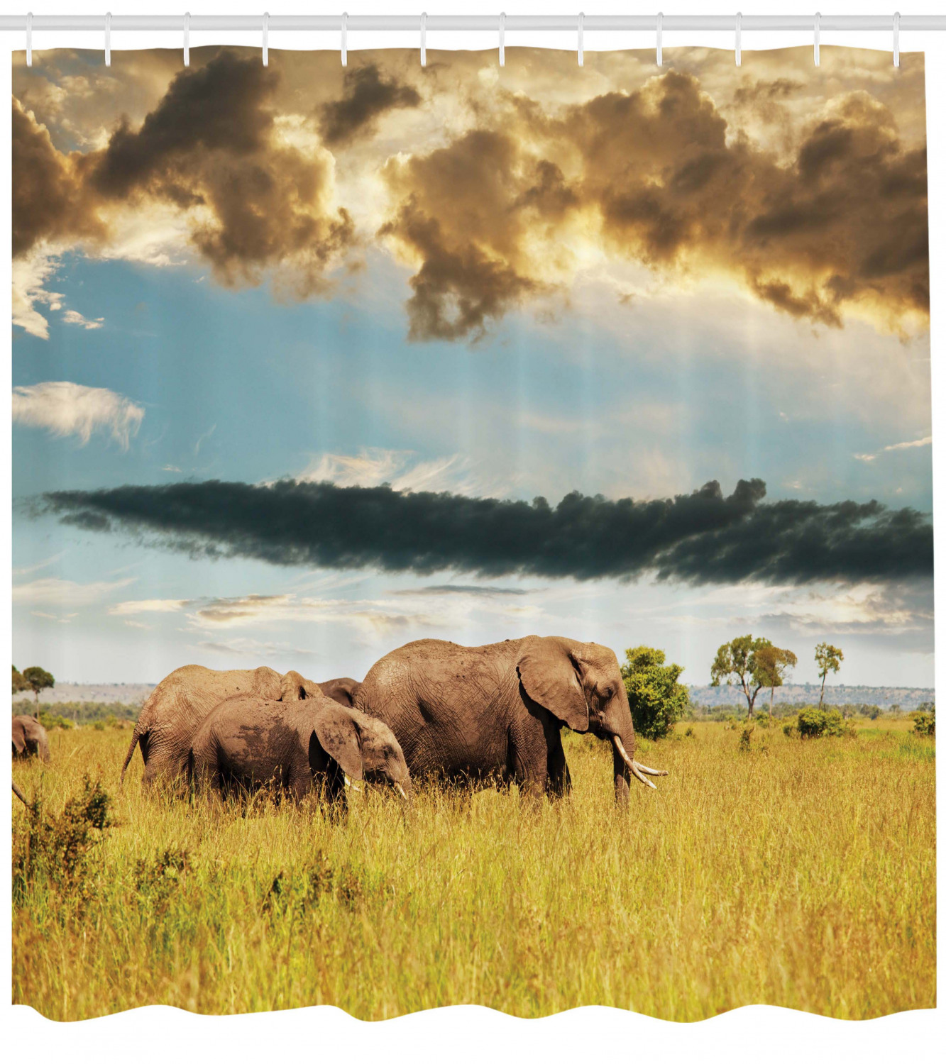 African Shower Curtain With Elephant Family Photo Print For Bathroom Decor - Image 2