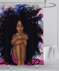 African Style Bathroom Decoration Shower Curtain With Black Girl For Home Decor