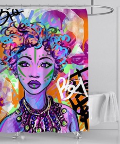 African Style Cute Decor Shower Curtain With Black Girl For Modern Bathroom