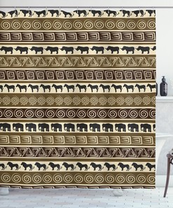 African Style Geometric Pattern And Wild Animals Art Image Shower Curtain