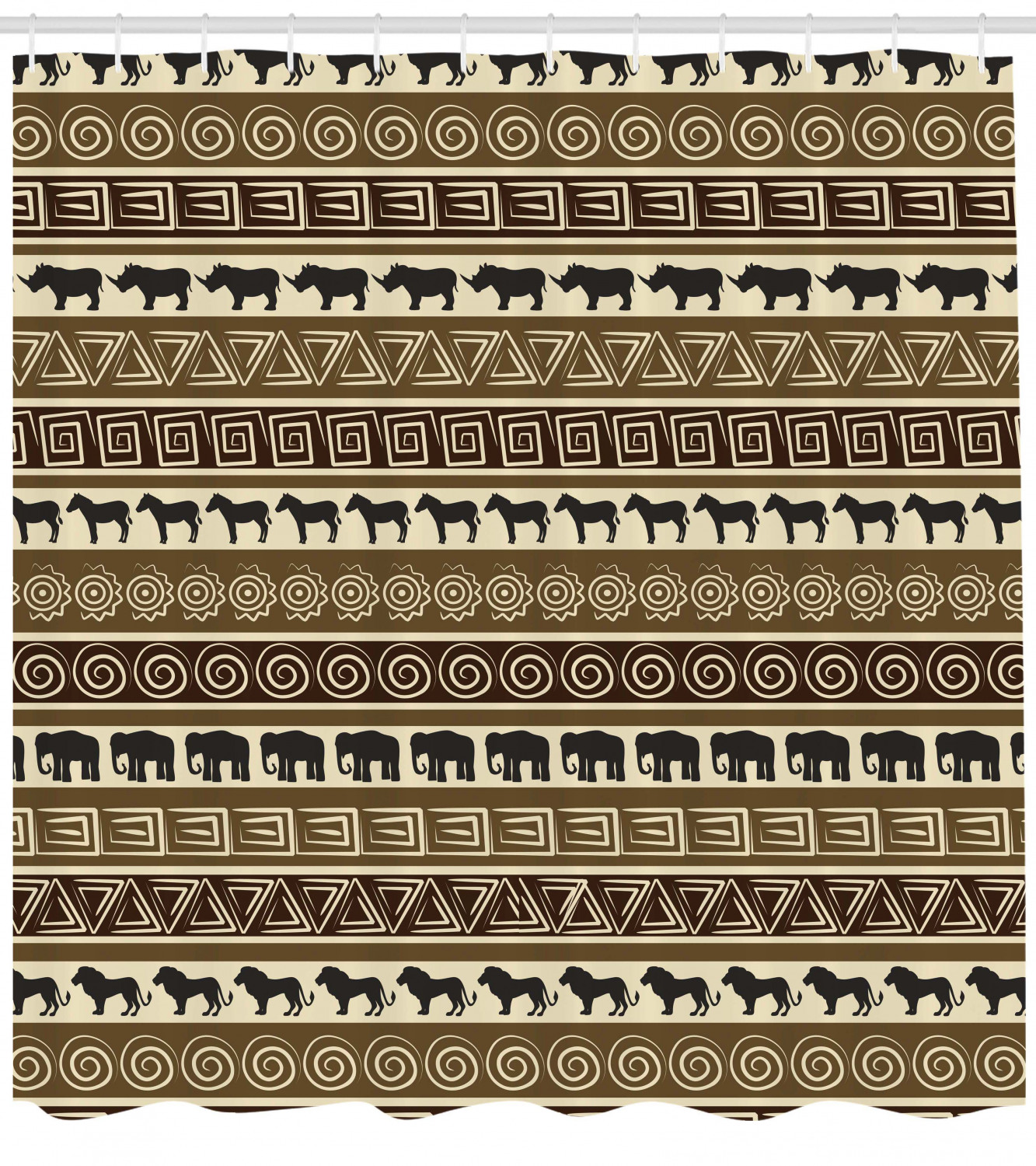 African Style Geometric Pattern And Wild Animals Art Image Shower Curtain - Image 2