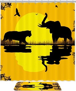 African Sunset Elephant Wild Animal Waterproof Shower Curtain For Bathroom Decor