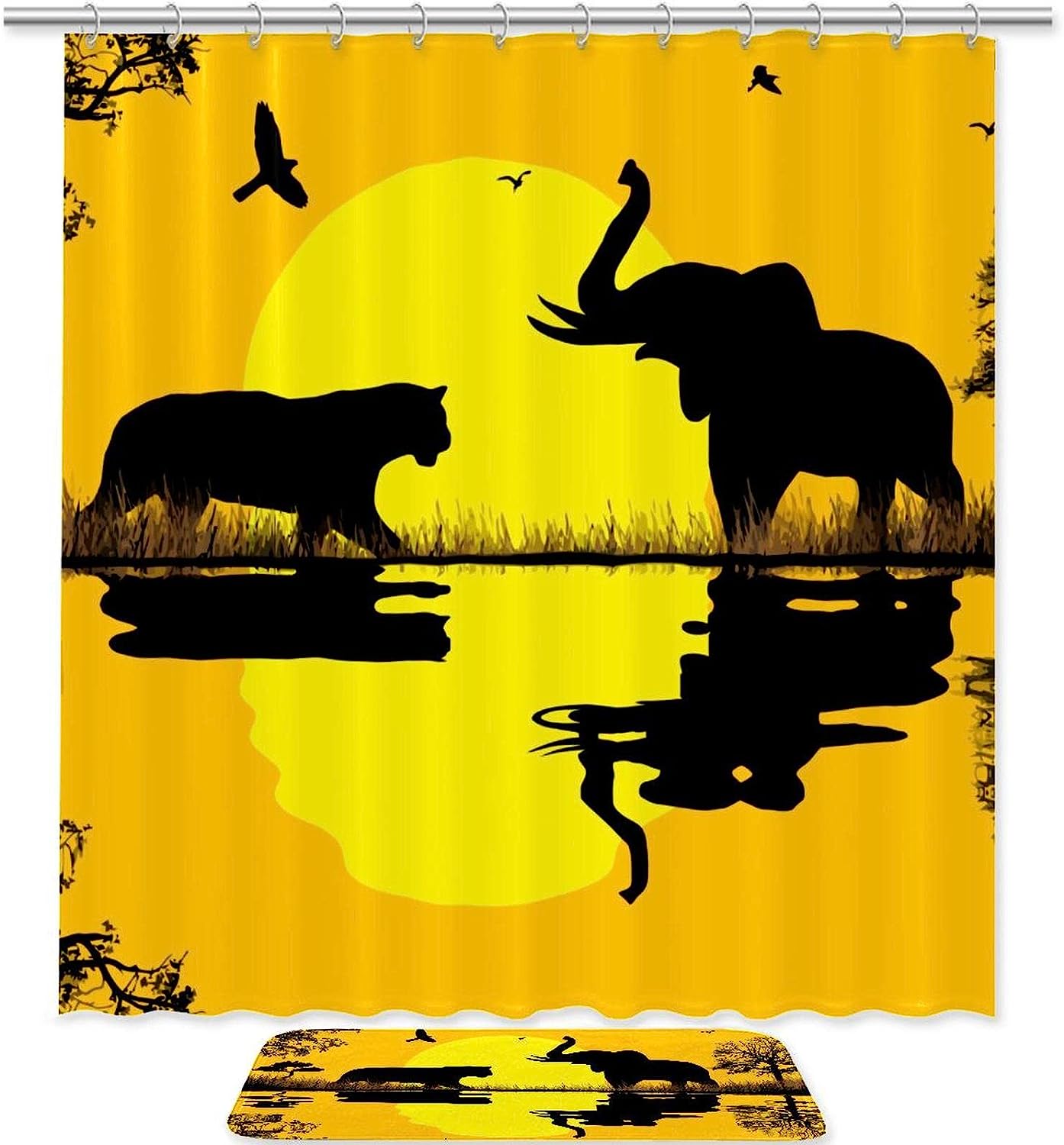 African Sunset Elephant Wild Animal Waterproof Shower Curtain For Bathroom Decor