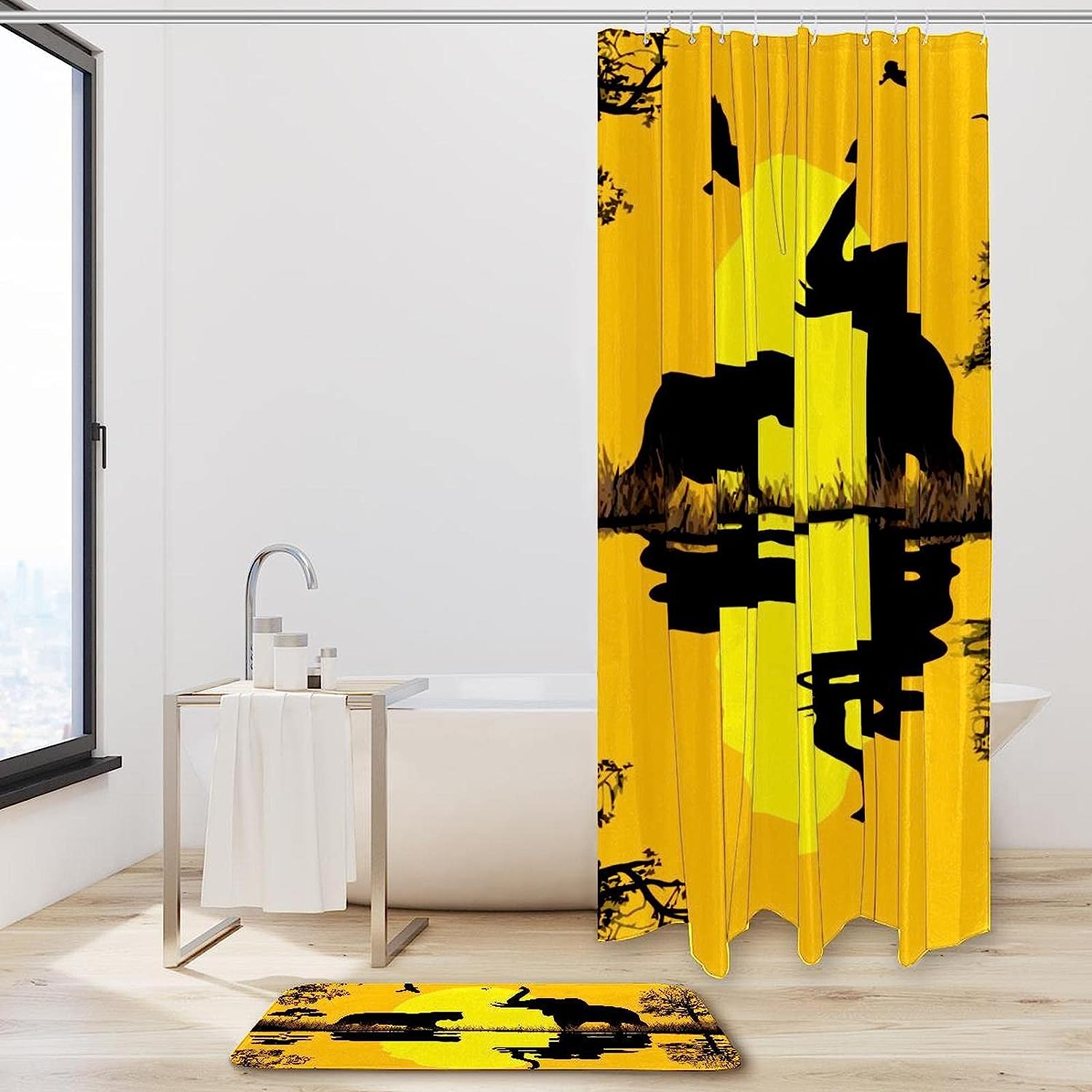 African Sunset Elephant Wild Animal Waterproof Shower Curtain For Bathroom Decor - Image 2