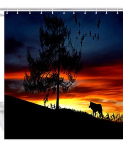 African Sunset Wolf Fabric Shower Curtain Waterproof For Bathroom Decor