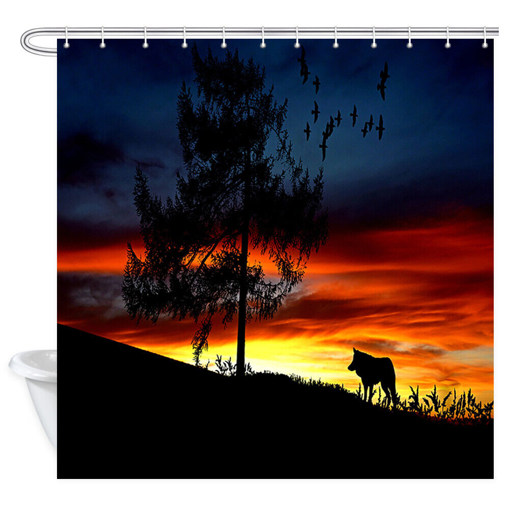 African Sunset Wolf Fabric Shower Curtain Waterproof For Bathroom Decor