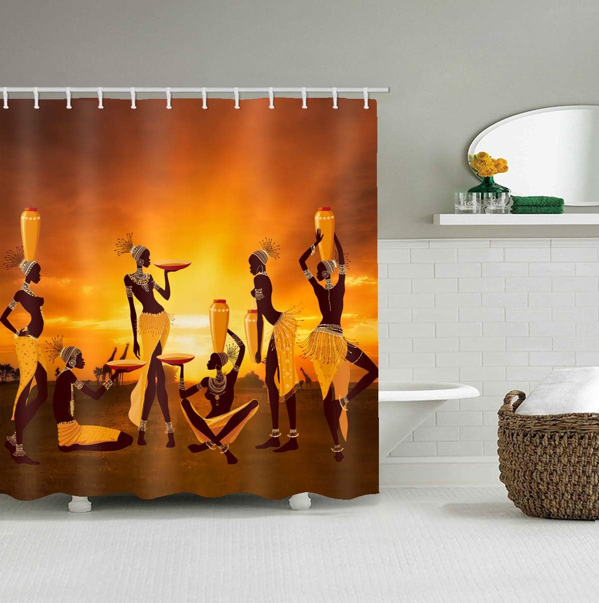African Tribe Printed Shower Curtain - Colorful and Charming African Decor - Waterproof Bathroom Accessory