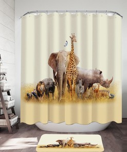 African Wildlife Animals Shower Curtain for Nature Lovers Bathroom Decor 