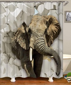African Wildlife Elephants Print Shower Curtain for Savanna Bathroom Decor