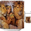 African Woman And Lions Shower Curtain - 3D Printed Fabric Bathroom Decor