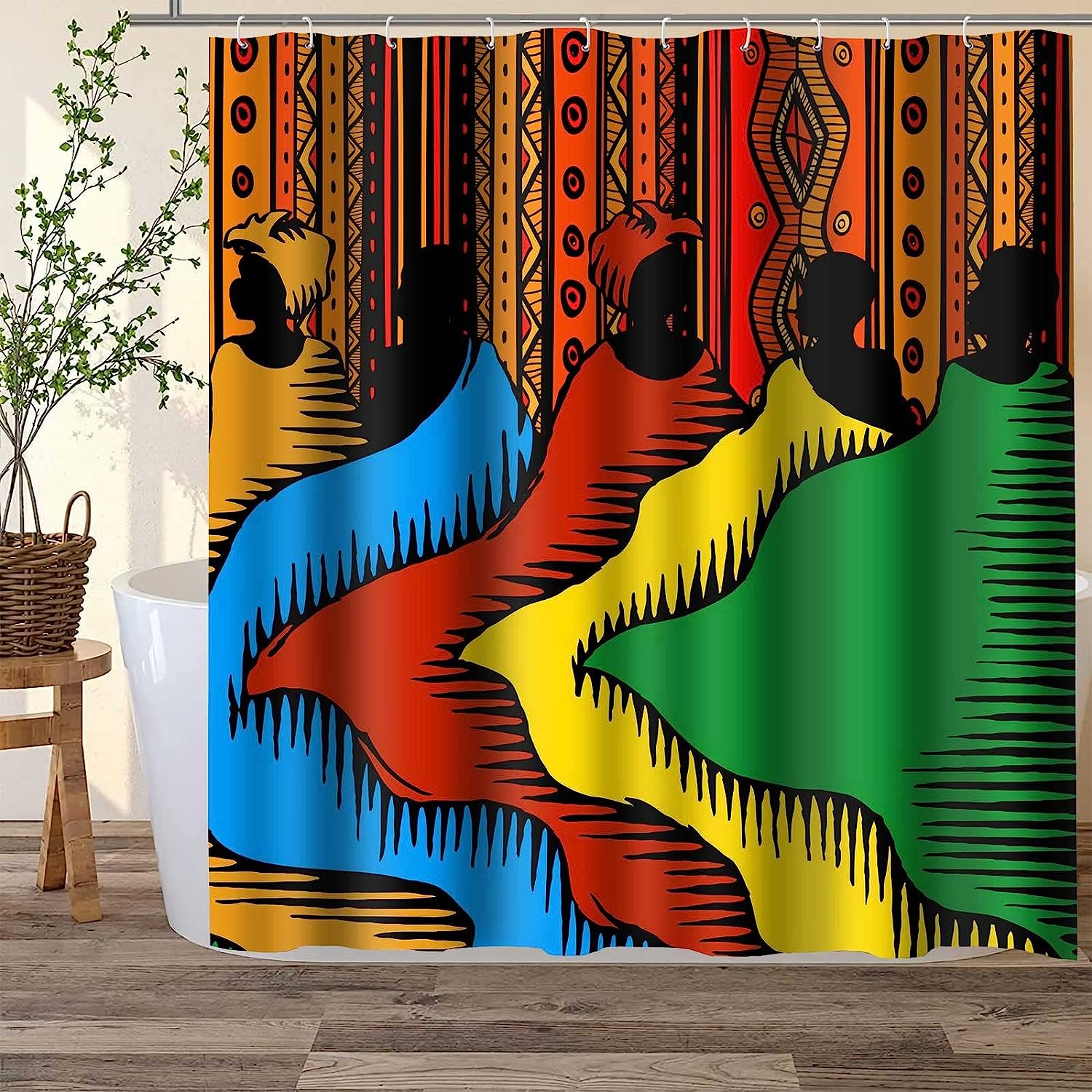 African Woman Boho Art Bathroom Shower Curtain - Unique Ethnic Bathroom Decor