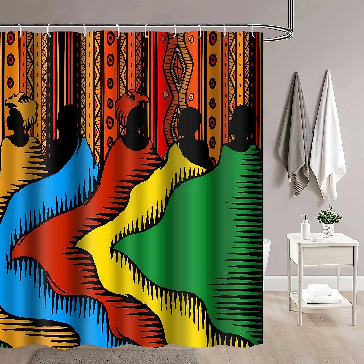 African Woman Boho Art Bathroom Shower Curtain - Unique Ethnic Bathroom Decor