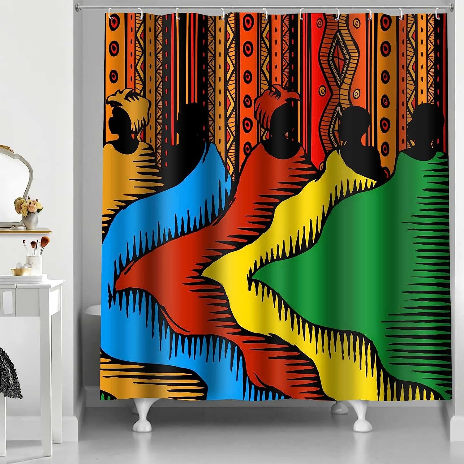African Woman Boho Art Bathroom Shower Curtain - Unique Ethnic Bathroom Decor