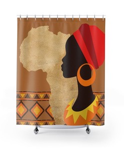 African Woman Shower Curtain For Bathroom Decor With Minimalist Abstract Art