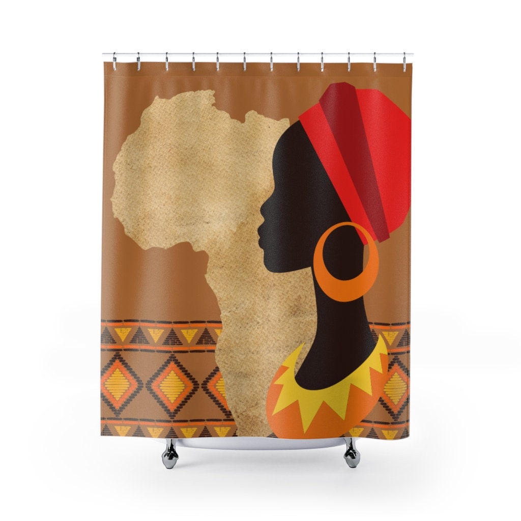 African Woman Shower Curtain For Bathroom Decor With Minimalist Abstract Art