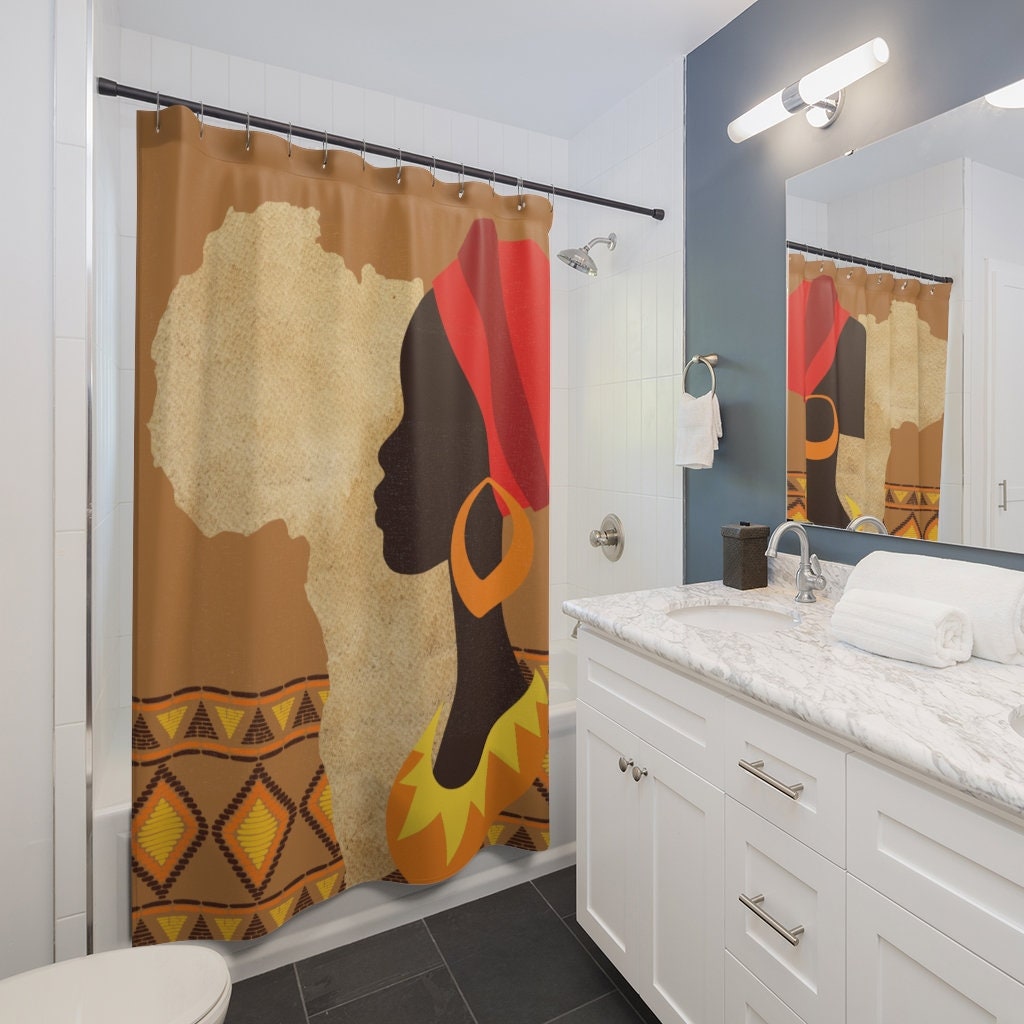 African Woman Shower Curtain For Bathroom Decor With Minimalist Abstract Art - Image 2