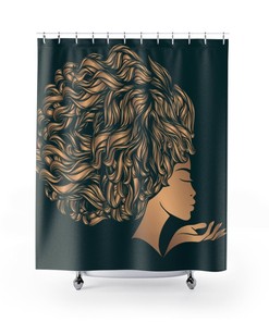 African Woman Shower Curtain With Glamour Portrait Home Decor Gift, Beautiful Afro Hairstyle Bathroom Decor