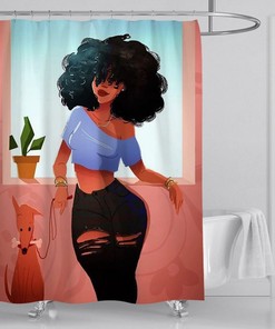 African Woman Shower Curtain With Home Decoration In Modern Bathroom