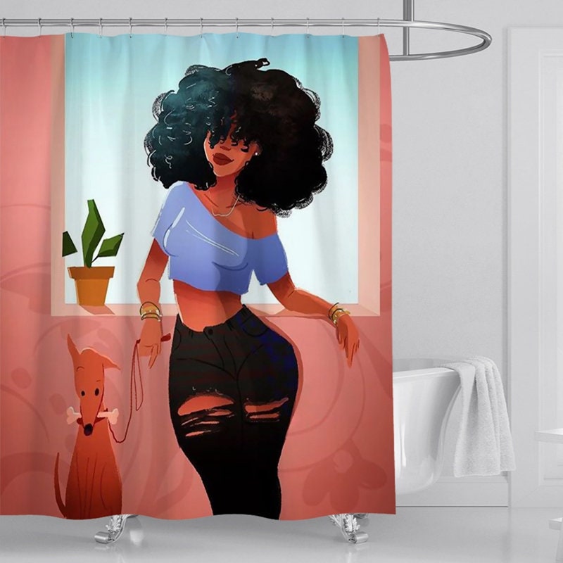 African Woman Shower Curtain With Home Decoration In Modern Bathroom