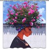 African Woman Shower Curtain With Rose Flower Girl Watercolor Design For Bathroom Decor