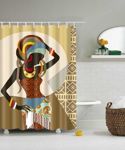 African Woman Shower Curtain With Traditional Ethnic Africa Design, Beautiful Black Bathroom Decor