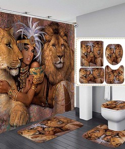 African Woman With Lion Headwrap Shower Curtain For Bathroom Decor 