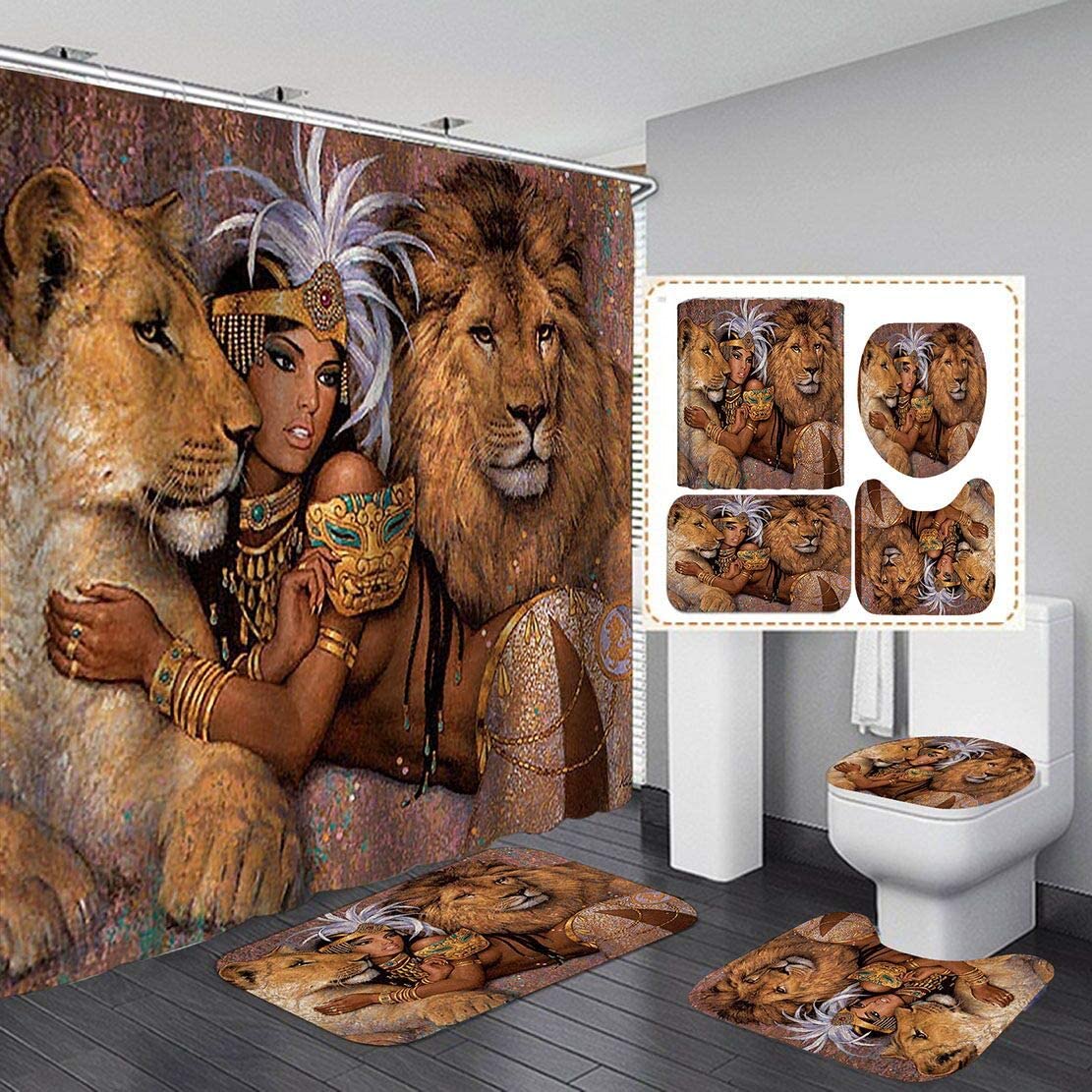 African Woman With Lion Headwrap Shower Curtain For Bathroom Decor