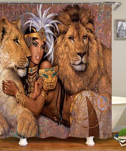 African Woman With Lion Headwrap Shower Curtain For Bathroom Decor