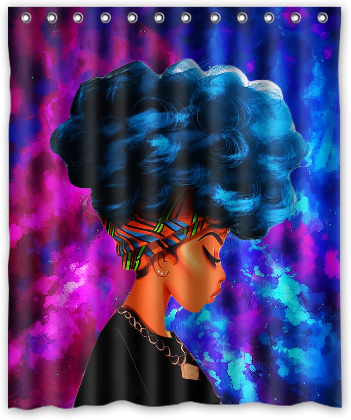 African Woman With Purple Hair Galaxy Shower Curtain For Bathroom Decor